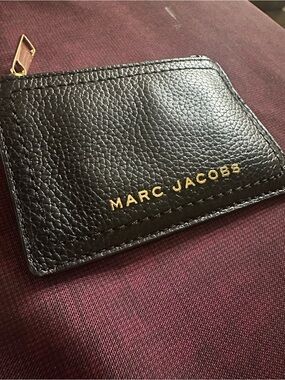 Marc Jacobs Black Leather Zip Card Holder with Gold Logo